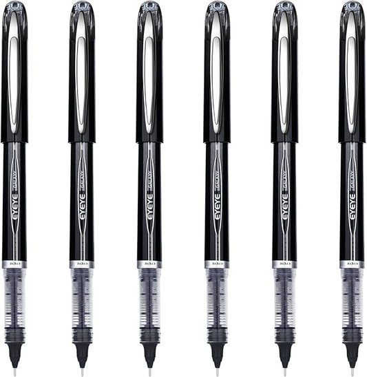 EYEYE Black Pen Roller Ball Needle Tip 0.5mm Quick Dry, 6 Pack Liquid Ink Rollerball Pens Extra Fine Point Smooth Writing Pens for Journaling, Note Taking, Office, School Supplies