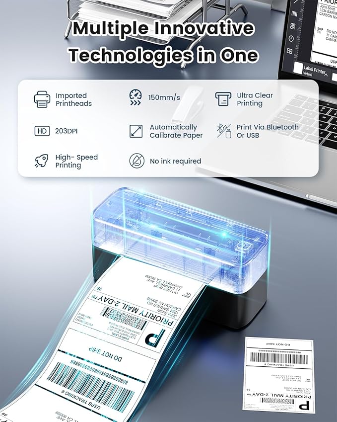 Phomemo Shipping Label Printer, 241BT 4X6 Wireless Thermal Label Printer for Small Business, Labels Printers for Shipping Package, Compatible with iPhone, Android, Amazon, Shopify, UPS, Black