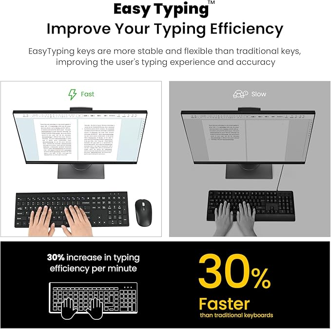 cimetech Wireless Keyboard and Mouse Combo, 2.4G USB Full Size Wireless Computer Keyboard and Adjustable Mouse for Computer/Laptop/PC/Mac/Windows - Black