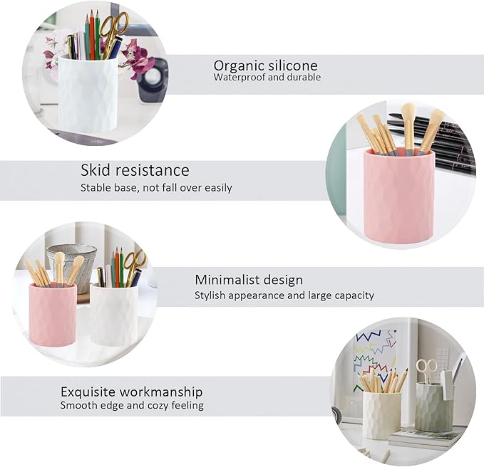 Pen Holder,Nordic Style Silicone Waterproof Pencil Holder for Desk Simple&Modern Minimalist Makeup Organizer Multifunctional Office Supplies for Home,Kids and School (Black)