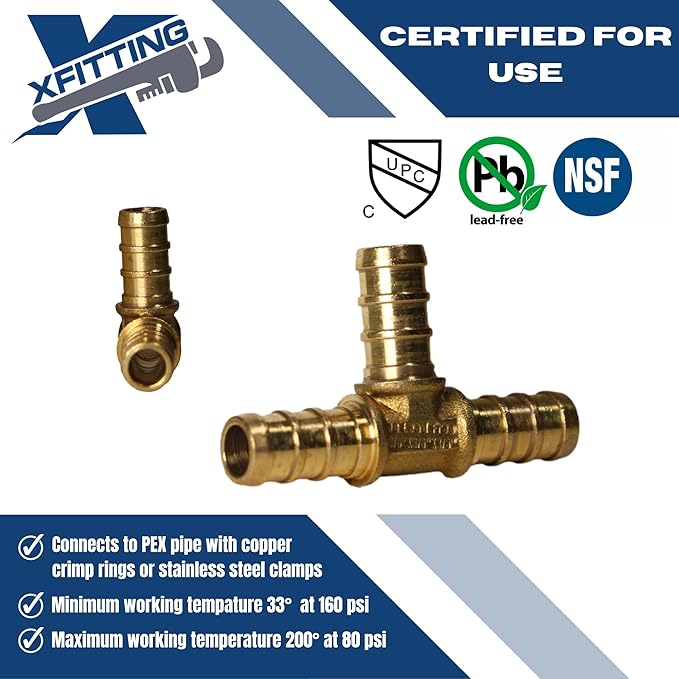 10 Pieces XFITTING 3/8" x 3/8" x 3/8" Pex Tee, Pex B Crimp Version 25-5-7=10X (10 Packs)