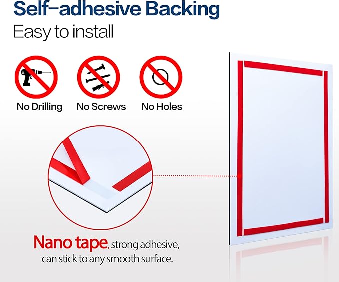 8.5" x 11" Acrylic Magnetic Sign Holder Wall Mount, Self Adhesive Magnetic Display Frame with Nano Tape and Strong Magnetic Border for Wall, Door, Glass, Home, Store, Office (Black, 10Pack)