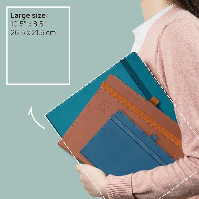 POPRUN Planner 2025-2026 (Large - 8.5'' x 10.5'') Academic Weekly Calendar (July 2025 - June 2026) with Hourly Time Slots, Monthly Tabs, 100GSM Thick Papers, Leather Soft Cover - Purple