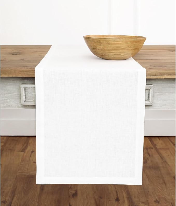 Solino Home Linen White Table Runner 144 Inches Long - 100% Pure Linen Extra Long Table Runner 14 x 144 Inch for Fall, Autumn, Winter, Thanksgiving, Holiday - Fete
