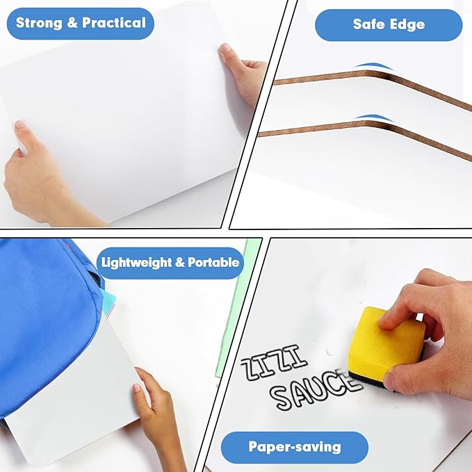 Dry Erase Lapboards, HERKKA 12 Pack Double Sided Small Dry Erase Whiteboards 9 x 12.5 Inch with 12 Erasers, Small Dry Erase Boards for Classroom Teacher Supplies, Personal White Boards for Students