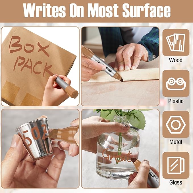 Fuutreo 10 Pack Jumbo Permanent Markers Bulk Large Chisel Tip Permanent Markers Quick Drying Waterproof Big Huge Poster Pens for Office, Logistics Company and More(Brown)