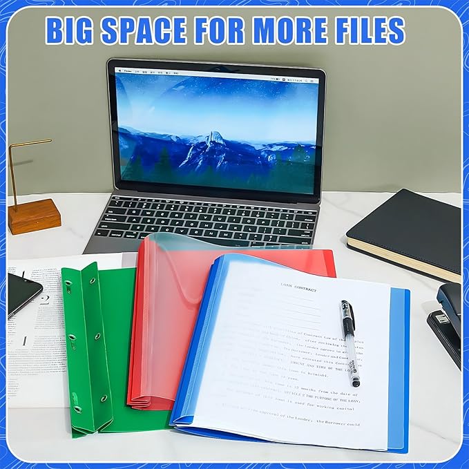 Teling 48 Pcs Clear Front Report Covers with Prongs Plastic Presentation Folders 3 Prong Resume Portfolio Folder for School(Multicolor)