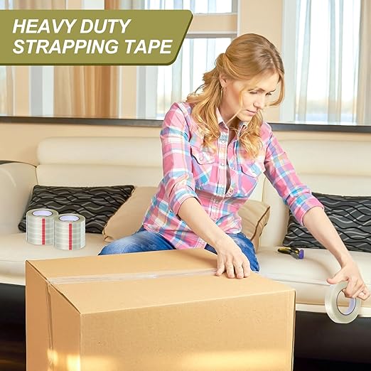 Treela 40 Rolls 1 Inch x 60 Yards Filament Strapping Tape 5.5 Mil Transparent Reinforced Fiberglass Heavy Duty Packing Shipping Tape for Sealing Binding Fixing