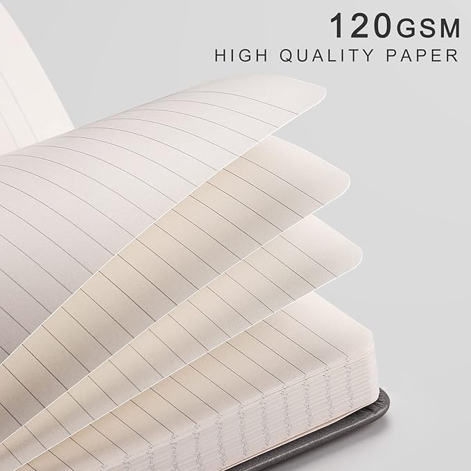 EMSHOI A5 Lined Journal Notebook - 120gsm Thick PU Leather Hardcover with Sticky Notes, 256 Numbered College Ruled Notebook for Work, School & Writing, 5.75" x 8.38" Dark Grey