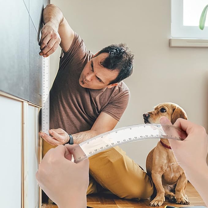 Koogel 40 PCS Plastic Straight Rulers, Plastic Measuring Tool, 12 Inch Shatterproof Clear Ruler Bulk for Classroom with Centimeters and Inches for Student, Kids, School, Office, Home