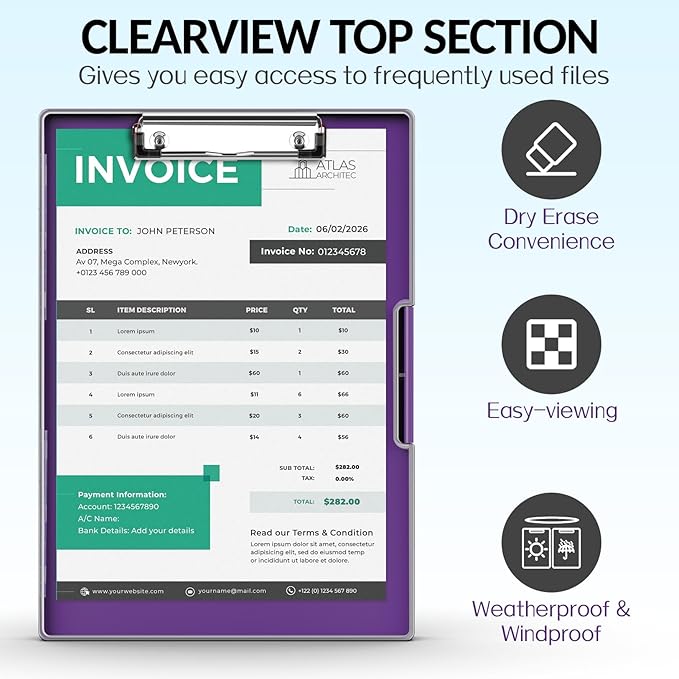 Sooez Clipboard with Storage, Heavy Duty Cleaview Clip Boards 8.5x11 with Dual Storage, Dry Erase Plastic Nursing Clipboard, High Capacity Clipboards Folder for Teacher Nurse, School & Office Supplies