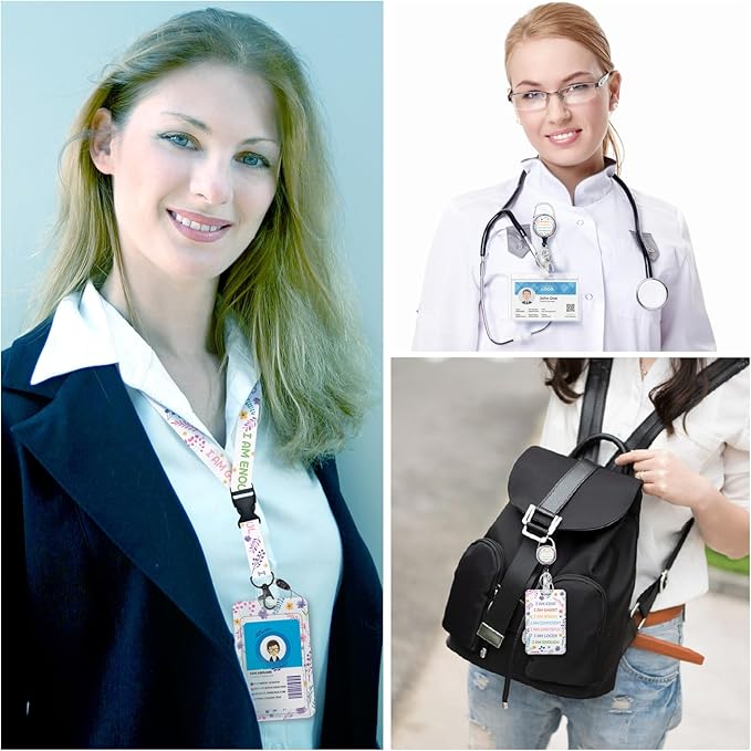 Gctriki Inspirational Quote Lanyards for ID Badges, Cute id Holder with Lanyard, Retractable Badge Reel Clip Keychain ID Card Holder for Women Teacher Nurse Doctor Student Work Positive Office Gift