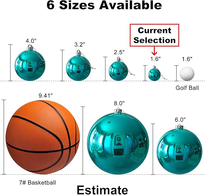 Teal 1.6" Small Christmas Balls Christmas Tree Decoration Ornaments Shatterproof Hanging Balls for Birthday Halloween Holiday Wedding Decorations Set of 12pcs