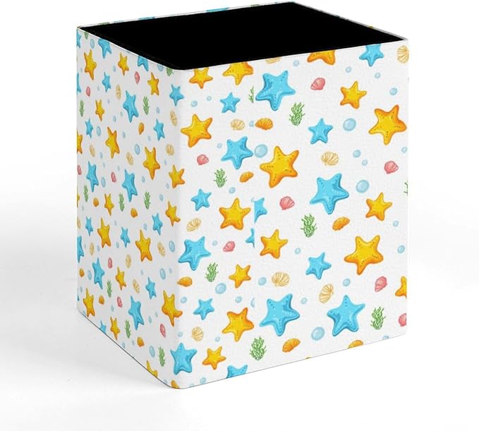 Square Pen Holder & Pencil Organizer for Desk - Office Storage Organizer, Markers/Makeup Brushes/Scissors Holder, Compact Desk Decor Accessories for Home Classroom School(Starfish)