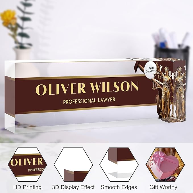 Custom Name Plate for Desk, Personalized Acrylic Office Name Sign with Name & Title, Elegant Desk Decor for Women Men, Employee Appreciation Gift (Lawyer-1)