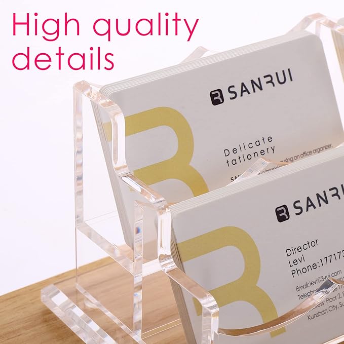 SANRUI Acrylic Business Card Display Holder for Desk, Clear Multiple Desktop Business Card Stand Organizer Storage, for Exhibition, Home , Office ,2 Tier 6 Pocket , 360 Card Capacity