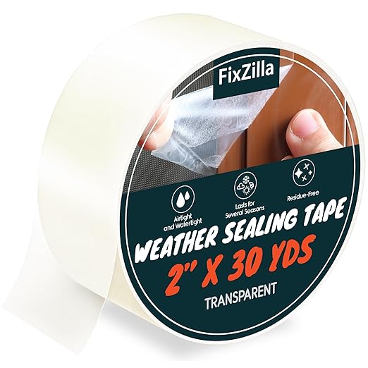 Window Sealing Tape for Winter 2 Inch x 90 Feet Clear Window Insulation Tape Seal for Clear Plastic Film Insulation, AC Conditioner Unit Gap Seal- Residue-Free, Heavy-Duty, and Wood-Safe