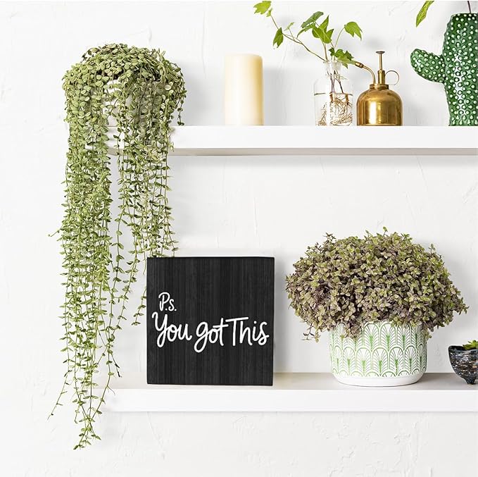 HEYBIG Office Inspirational Desktop Decor, Encouraging Gifts for Men And Women For Home Office Room Desk Shelf Cubicle Wooden SignDecorations 5.1 x 5.1 inch