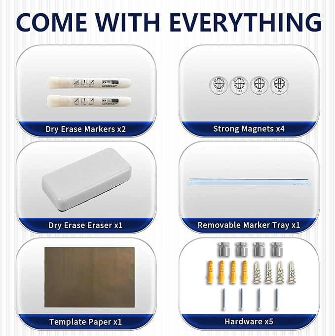 Magnetic Whiteboard Calendar Black Glass Board Yearly Calendar - 35" X 47" Large Wall Calendar - White Board Dry Erase Planner for Wall Home, School, Office