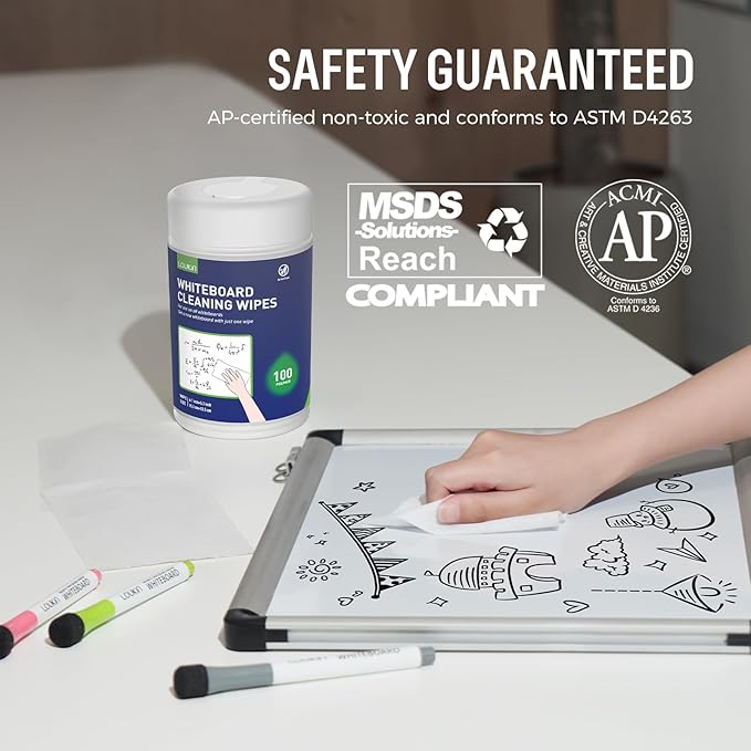 Loukin Whiteboard Cleaning Wipes, Dry Erase Board Cleaning Wipes, Non-toxic White board Wipes, 100 Wipes per Canister