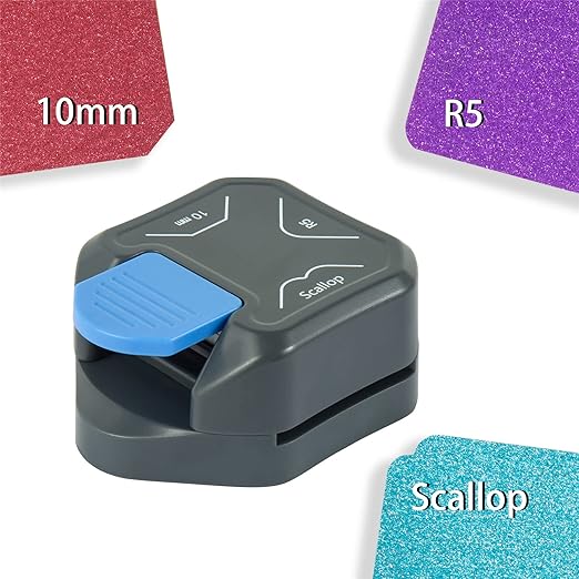 QIQQIKIN Corner Cutter 3 in 1 (R5+10MM+Scallop) Edge Rounder Punch, Paper Corner Punches for Paper Crafts, Picture Photo Clipper Laminating Scrapbook Chomper Business Card Making Junk Journal Supplies