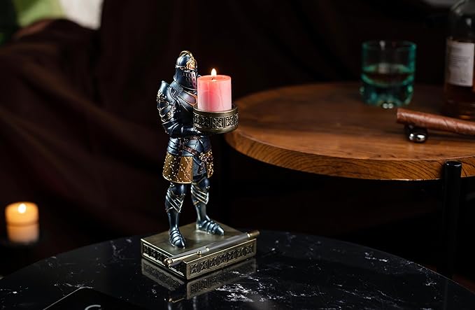 King's Guard Standup Knight Candlestick Holders Resin TeaLight Holder Warrior Mobile Phone Stand Pen Holder Candle Holder for Restaurant, Altar, Home Table(Blue)