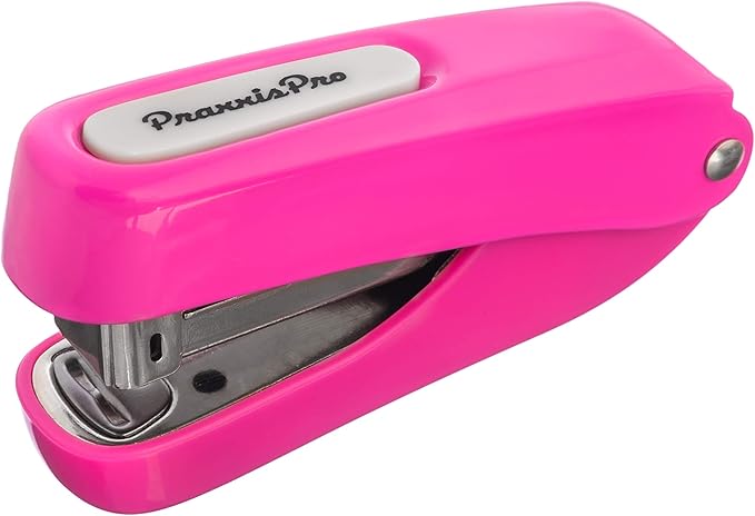 Praxxis Pro Office Supplies - Aria-Plus Half-Strip Mini Stapler - Durable, Compact, and Colorful Stapler for Office and Travel Use, Compatible with Standard 26/6 Staples, Pink