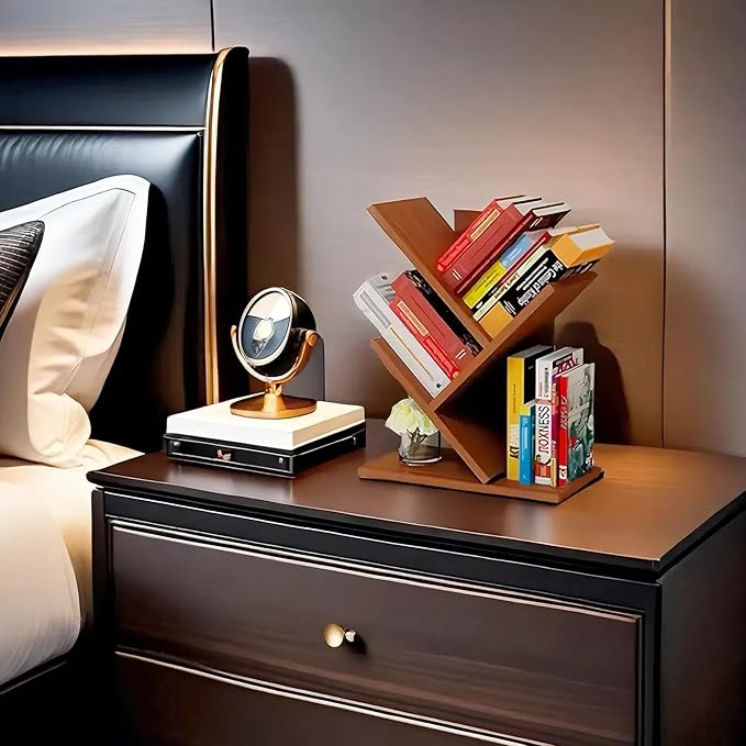 Godferyxin Tree Bookshelf,Desktop Book Shelf,3 Tier Wood Mini Bookshelf and Book Tree for Office, Home or School Desk Book Shelf for for Displaying Books, CDs, Magazines Wood Storage Rack