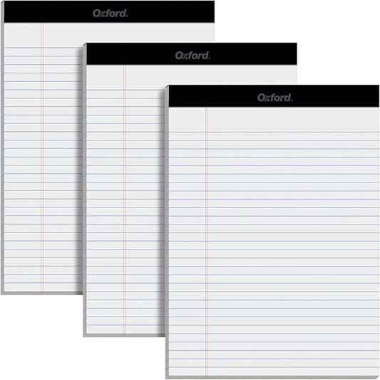 Oxford 8.5 x 11.75 Inch Legal Pads, 3 Pack, Wide Ruled on Both Sides, White Paper, 50 Perforated Sheets Per Writing Pad, Proudly Made in the USA (1017036)