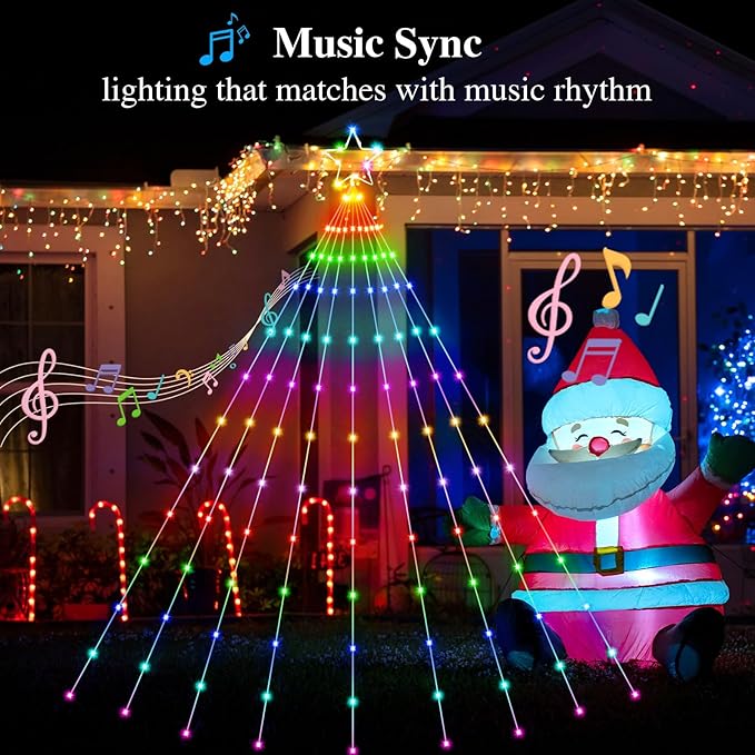 11.8 FT Christmas Decorations Outdoor Star String Lights,Smart APP Remote Control RGB Color Changing DIY 344 LED Waterfall Lights for Garden Yard Outdoor Xmas Decorations
