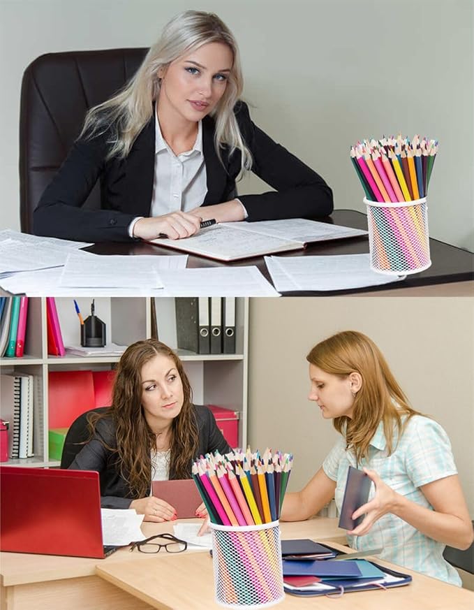 Pen Holder Mesh Pencil Holder Metal Pen Holder Cup Pencil Cup Holder for Desk Office Pen Organizer White, 4 Pack