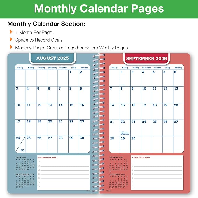 Global Datebooks Dated Middle School or High School Student Planner for Academic Year 2025-2026 Includes Ruler/Bookmark and Planning Stickers (Block Style - 5.5"x8.5" - Kraft Doodles)