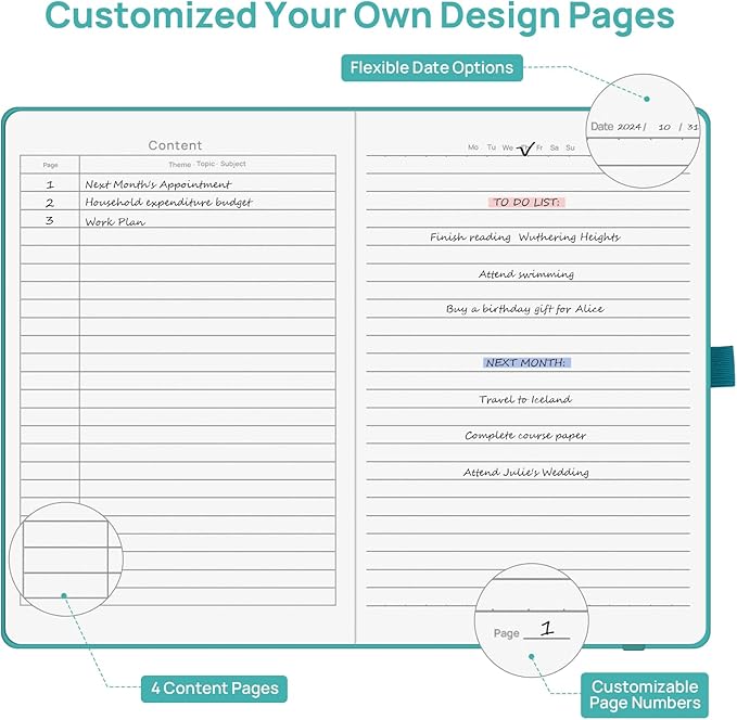 Lined Journal Notebooks for Work, Travel, College, A5 Size 100 GSM Thick Paper, Classic Ruled Journaling Notebook, Hardcover Notepad for Writing 160 Pages, 5.5 x 8.3 inch, Turquoise