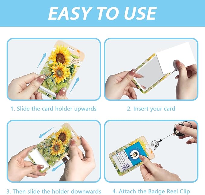 Gctriki ID Badge Holder with Breakaway Lanyard, Aesthetic Sunflower Lanyard for Keys，Retractable Badge Reel Clip, Teacher Lanyards for ID Badges Card Holder, Nurse Teacher Workers Women Office Gifts