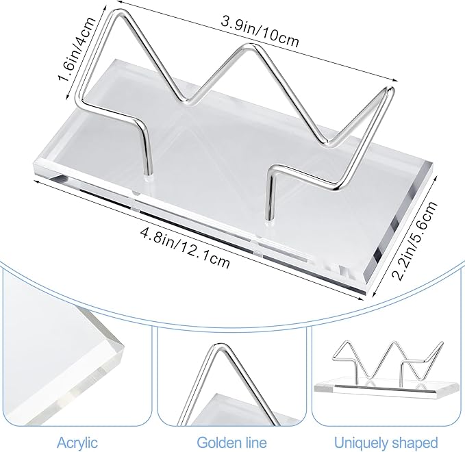 Amyhill 2 Pieces Acrylic Business Card Holder for Desk Clear Horizontal Business Card Display Stand Postcard Holder for Office Home Desktop (Silver)