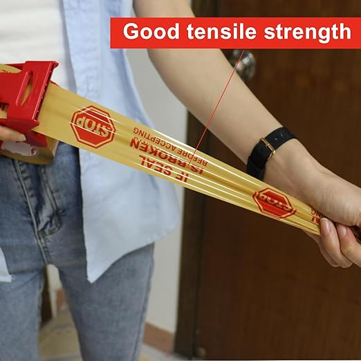 Stop Sign Sealing Tape Pre-Printed " IF SEAL IS BROKEN,CHECK CONTENTS BEFORE ACCEPTING" ,Heavy Duty Packing Tape with Dispenser 2 Inch x 110 Yards,Packaging Tape for Moving and Shipping (Brown)