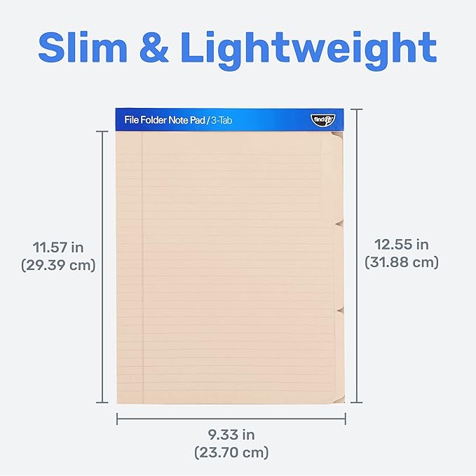 Find It File Folder Notepad - Pack of 12-9.5 x 12.5 Inch Notebook Organizer Folders for Filing, Document, and Clipboard Organization - Cream