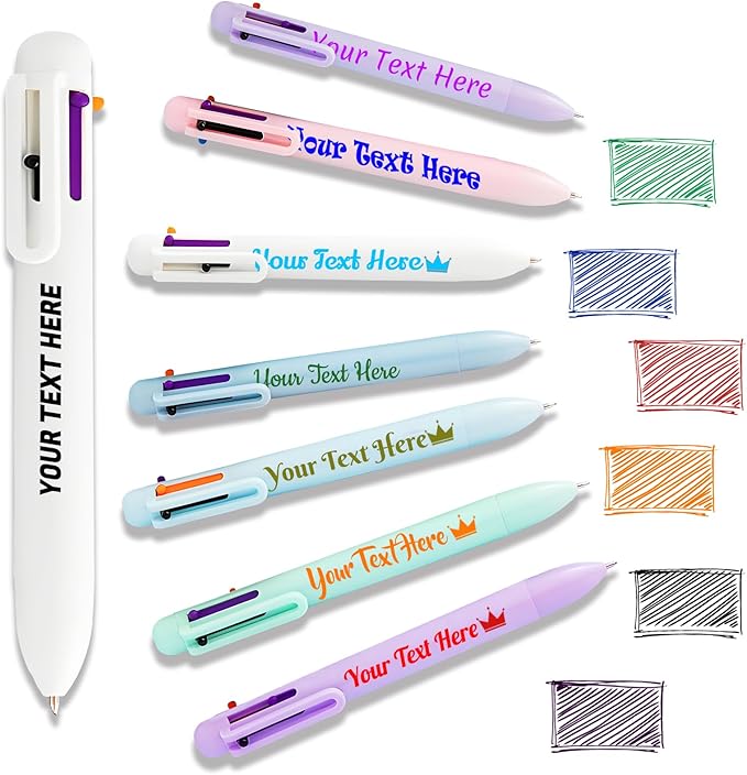 Custom 6-In-1 Multicolor Ballpoint Pen 0.5mm Tip Personalized Pens with Text Logo Name Printed Customized Pens Gift for Businesses School Office Employee Exhibition, 280PCS