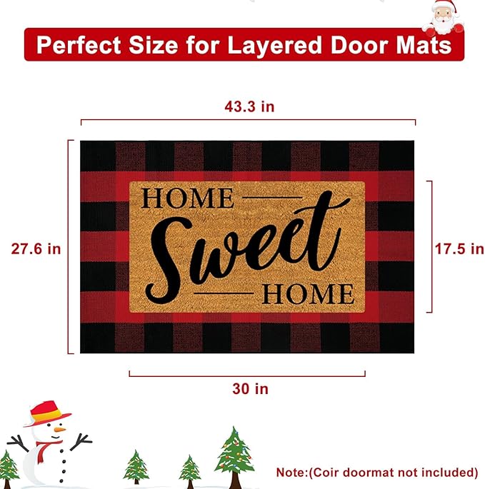 OJIA Christmas Plaid Rug 27.5"x43" Front Door Mats Outdoor, Woven Washable Front Porch Rug Outdoor Door Mat Holiday Welcome Mats Indoor Layered Doormats for Entryway, Home Entrance Decor