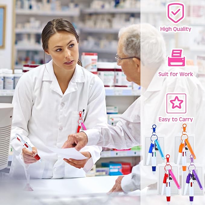 Sherr 25 Sets Retractable Nurse Pens with Mini Highlighter Permanent Marker Keychain Clip Badge Reel Pen Accessories for Nursing Students Medical Staff Office Stocking Stuffer Gift(Bright Color)