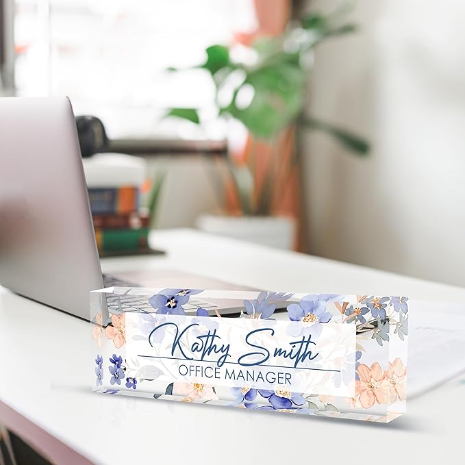Personalized Name Plate for Desk, Custom Desk Name Plate, Acrylic Name Plate Office Desk Accessories, Personalized Office Gifts for Coworkers Teachers, Employee Appreciation Gifts (A-WaterColor2)