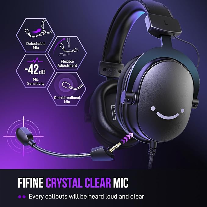 FIFINE Wired Gaming Headset, USB Headphone with 7.1 Surround Sound, Detachable Microphone, Control Box, 3.5mm Headphones Jack, Over-Ear Headset for PC/PS5/Xbox/Switch, Black-AmpliGame H9