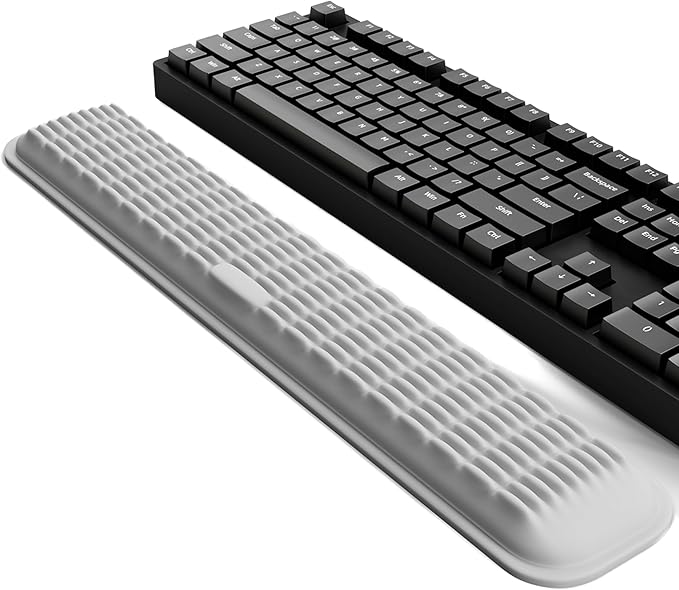 MEKASS Keyboard Wrist Rest - Soft Memory Foam Wrist Support for Long Hours of Work, Gaming, Studying (Light Gray)