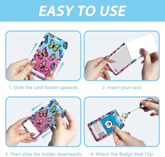 Butterfly ID Badge Holder with Breakaway Lanyard, Fashionable Lanyards for ID Badges Women, Cute Badge Reel Retractable, ID Card Holder Keychain Name Badge Clip, Nurse Teacher Gifts