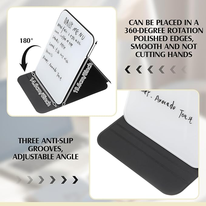 2 Pcs Small Glass Desktop Whiteboard with Reversable Stand 8 x 6 Inch Mini Dry Erase White Board Easel with 2 Markers Reusable Desk Notepad for Home Office School Supplies(Black)