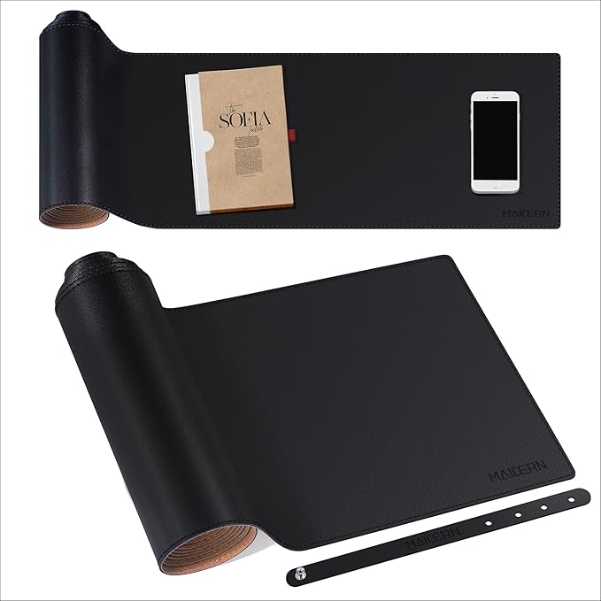 MAIDERN 63” x 7.9” Narrow Table Cover, Reversible Leather & Cork Console Table Mat, Long Slim Table Protector for Sofa Table, Entryway, Sideboard, Hallway, or Buffet Table (Black)