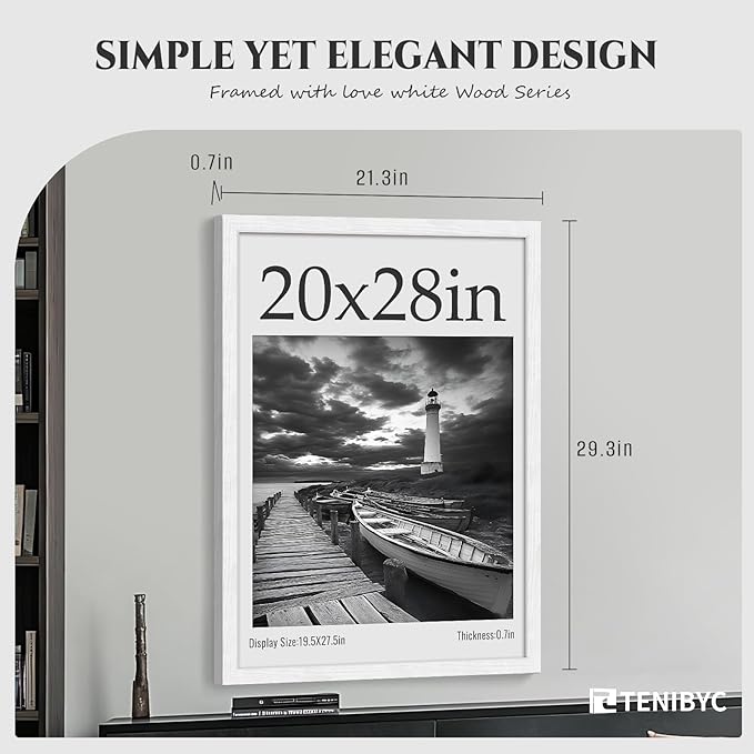 20x28 Picture Frame 4 Pack - White Solid Wood Poster Photo Frame - Woodgrain Series - Room, Office, Gallery, Studio Display - Wall Hanging