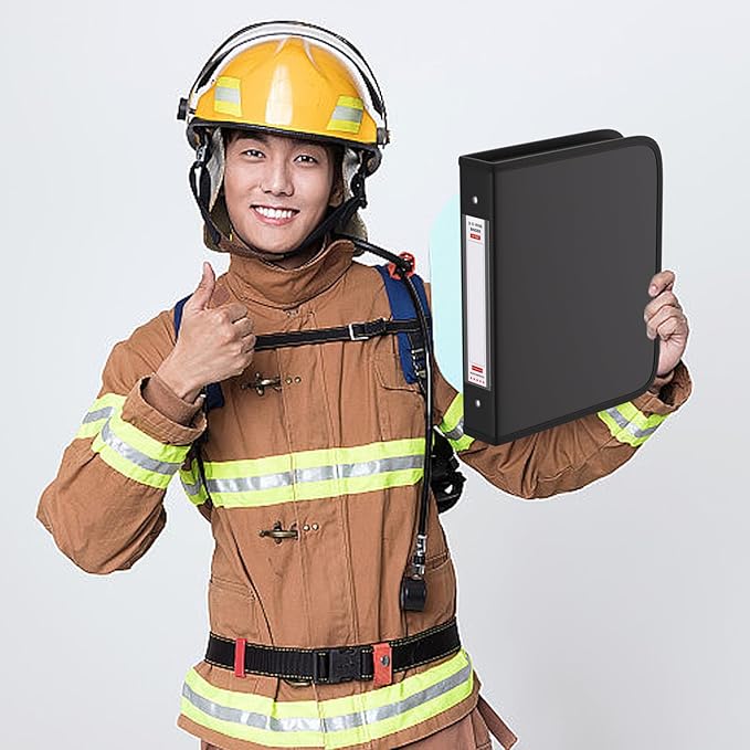 Fireproof 3 Ring Binder with Zipper, 1.5 Inch D Rings Hold up 375 Sheets of 8.5" x 11" (A4), Compatible with Clear Page Protectors, Built-in Net and Pen Holder(Black, 1 Pcs)