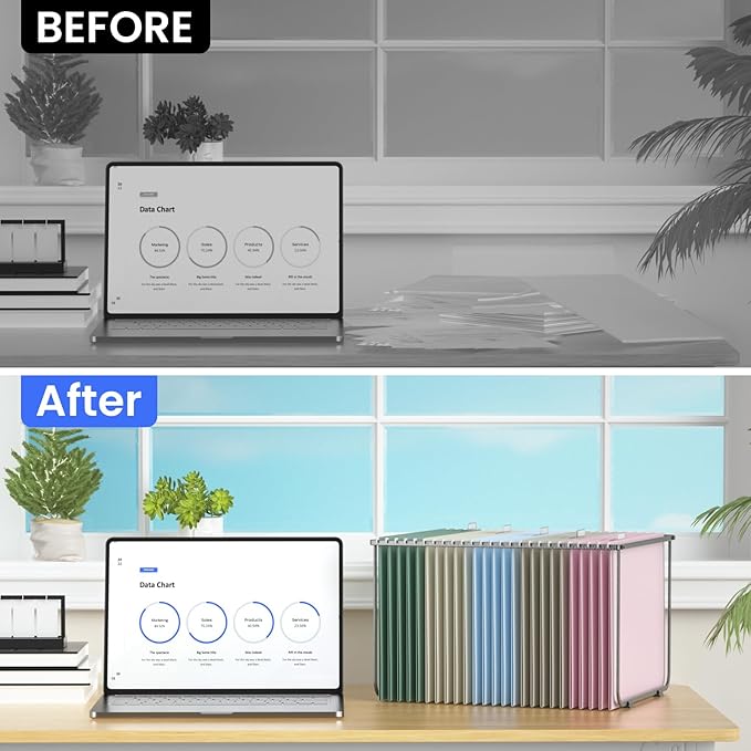 Hanging File Folders Letter Size, 25 Pack File Organizer Folders, 1/5-Cut Tabs with Hanging File Folder Frame, Heavy Duty No Extension, Stay Organized for Your Home and Office Bulk File