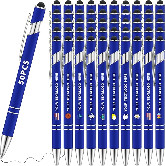 Personalized Pens 50pcs with Stylus Custom Ballpoint Pens in Bulk Engraved with Logo Text Personalized Bulk Black Ink for Office College Business